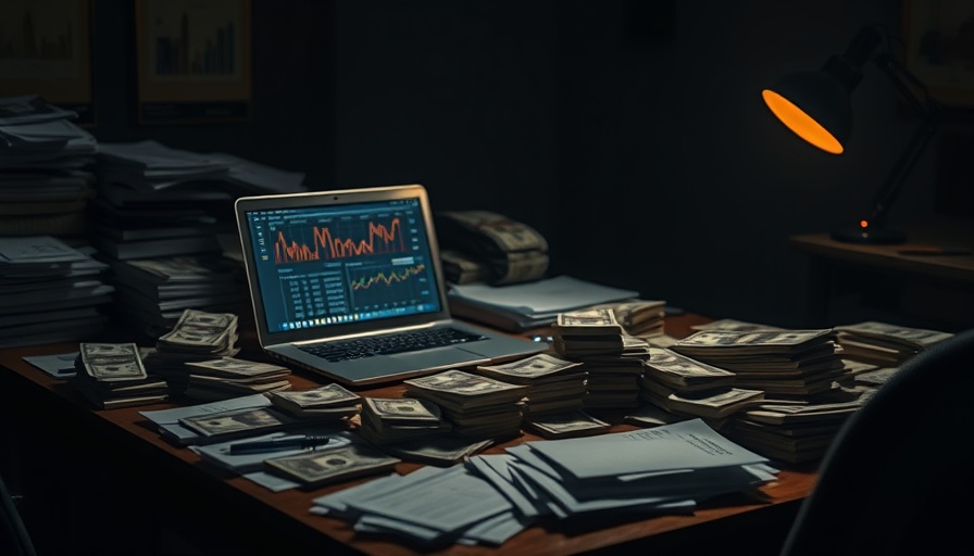 Stacks of money on desk symbolizing drug cartel money laundering.