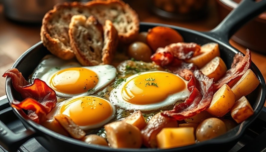 Best Restaurants in Bucks County: Tasty skillet breakfast with eggs and bacon.