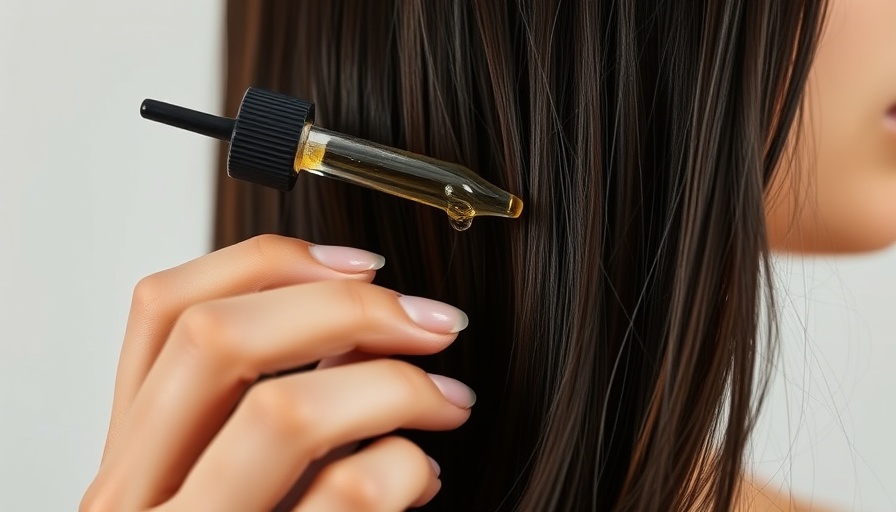 Hand applying hair growth serum with dropper.