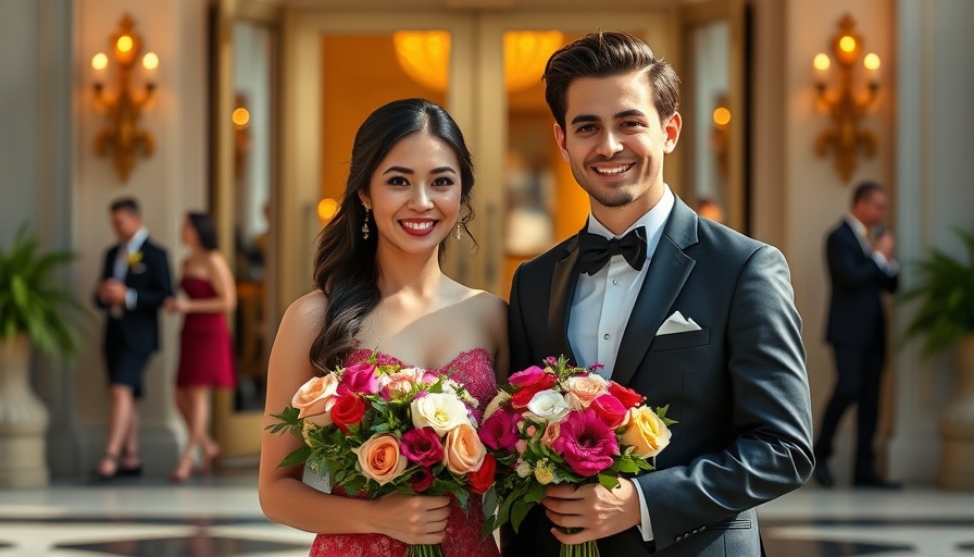 Central York High School Prom Photos: Young couple posing outside ballroom.