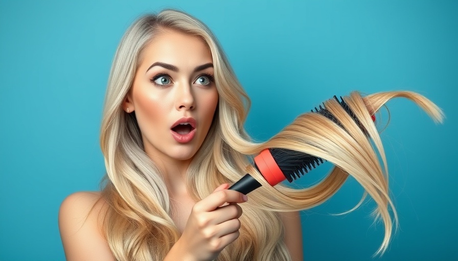 Blonde woman holding hairbrush, surprised expression.