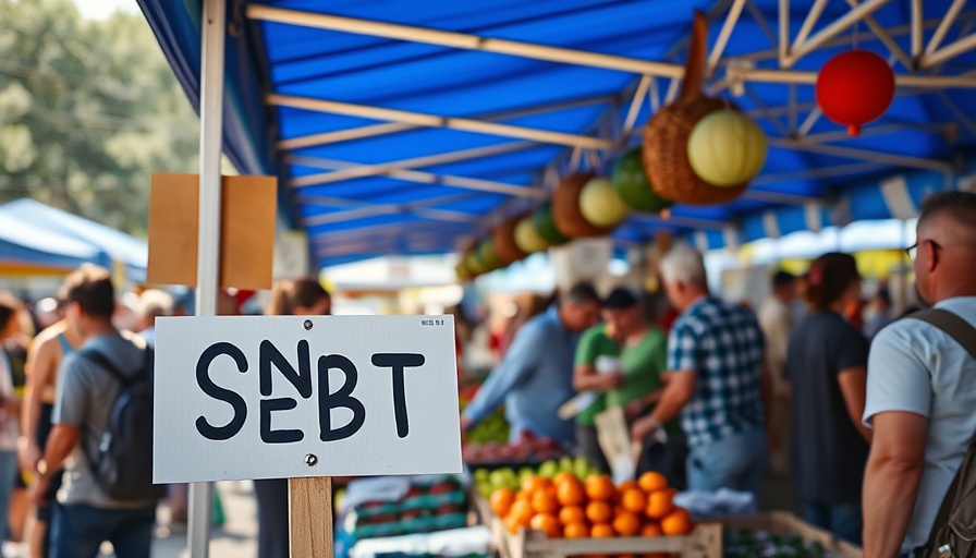 SNAP/EBT sign at farmers market highlighting token acceptance.