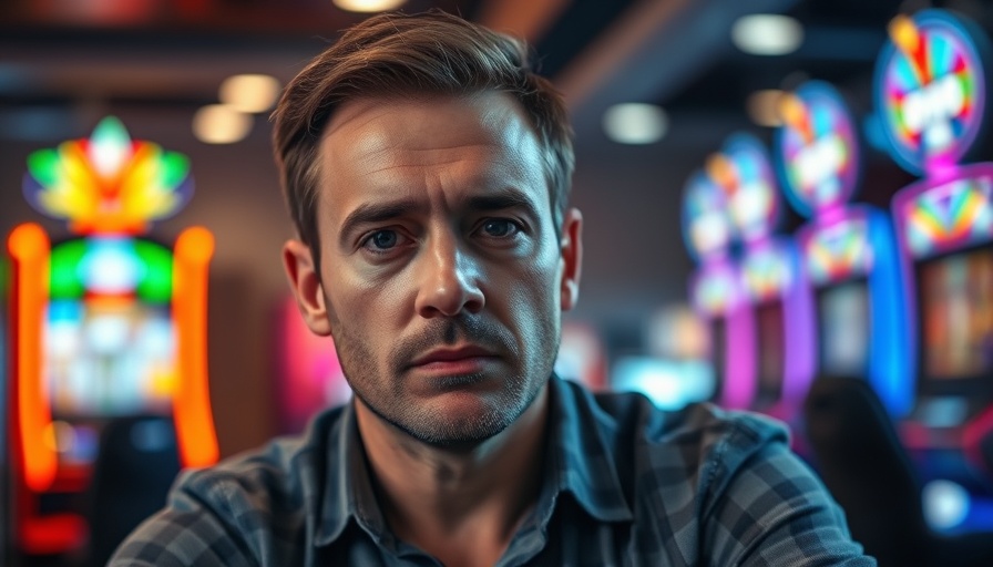 Man seated indoors with gaming machines in background.