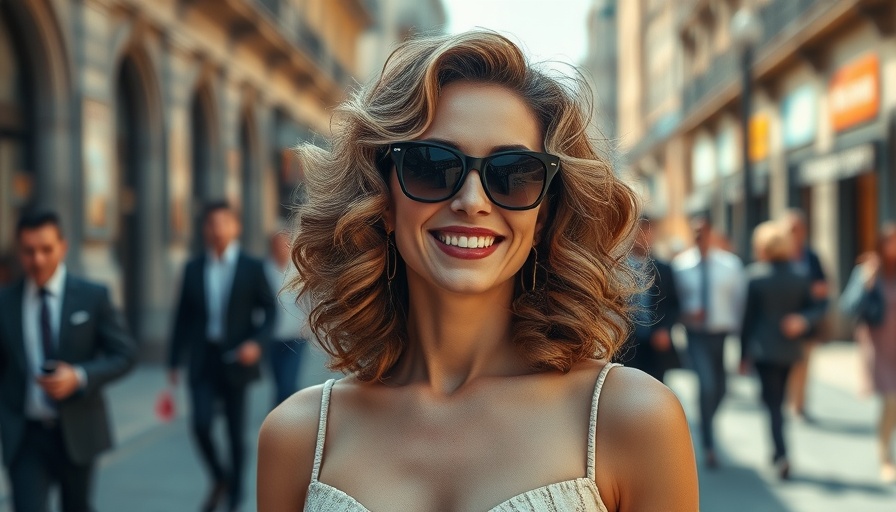 Woman with Old Hollywood curls smiling in cream dress