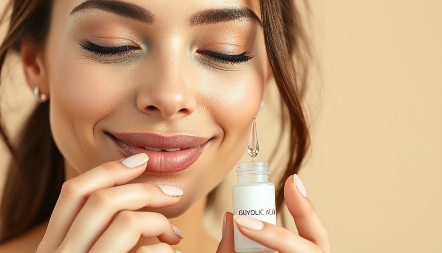 Radiant woman applying glycolic acid serum on skin.