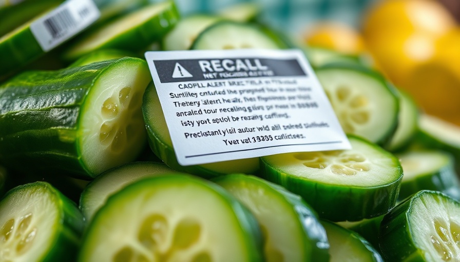 Sliced cucumbers with recall alert sign due to salmonella risk.