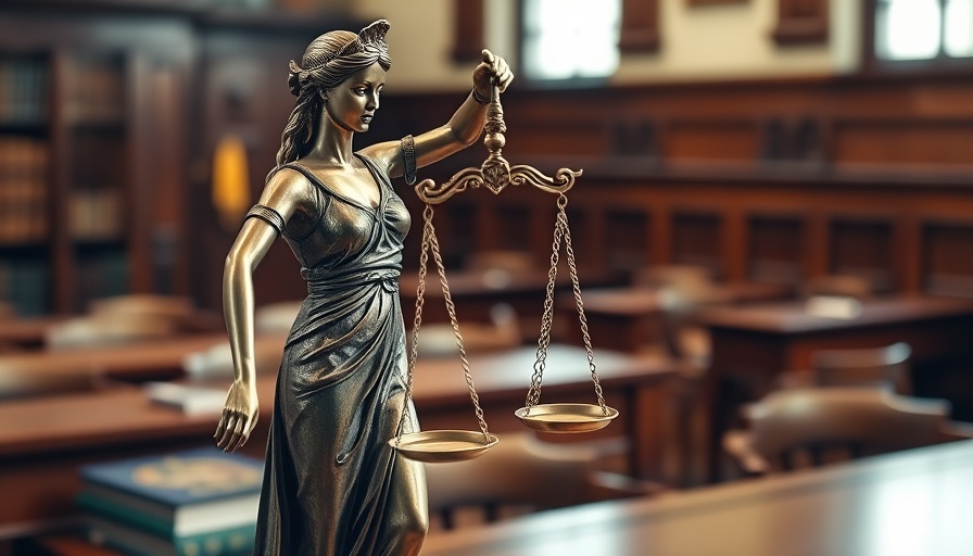 Lady Justice statue symbolizing law and fairness in courtroom.