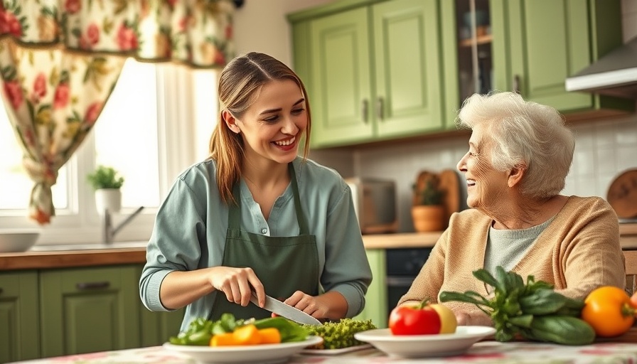 Young caregiver and older woman preparing food, emphasizing 'Nutrients You Need More of as You Get Older'.