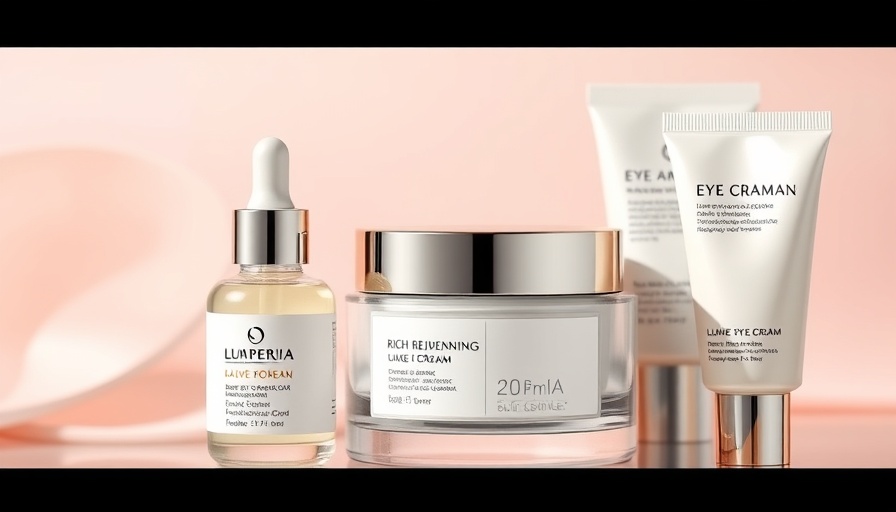 Korean beauty products for mature skin, featuring serum, cream, and eye cream.