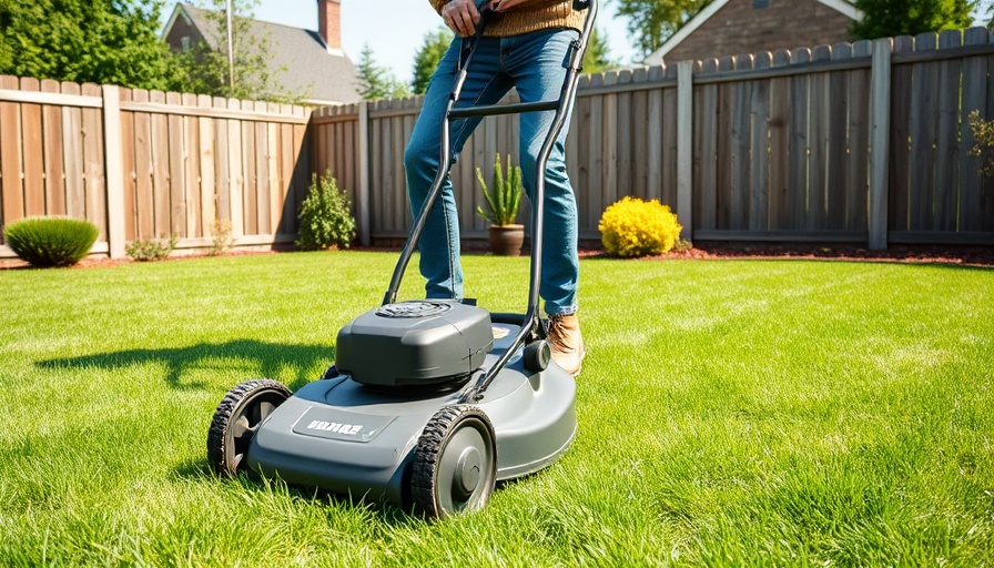 Man using best reel mower on a green lawn in backyard