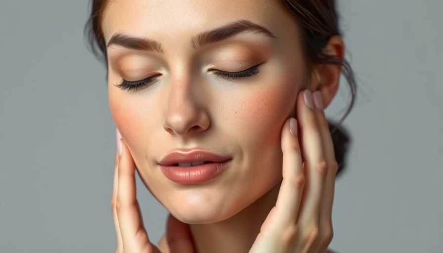 Serene woman post micro-coring treatment touching her face.