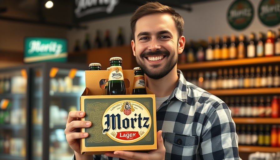 Man holding Moritz beer, showcasing respect for Barcelona culture.