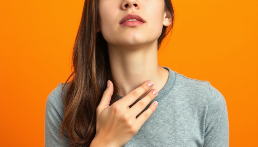 Woman experiencing Covid-19 Variant NB.1.8.1 symptoms, holding throat.