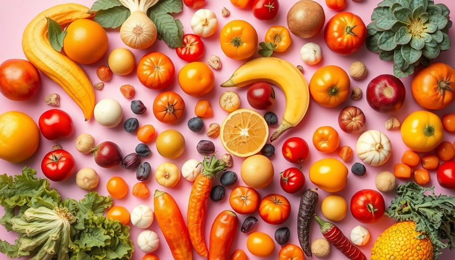 Assortment of colorful fruits and vegetables for insoluble fiber and ulcerative colitis.