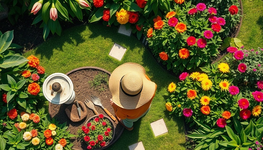 Aerial view of gardening during summer home projects.