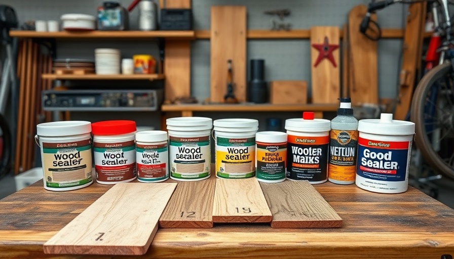 Various best outdoor wood sealers displayed on a workbench.