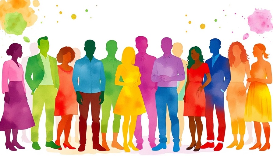 Central PA veterans outreach center community illustration, vibrant watercolor silhouettes.