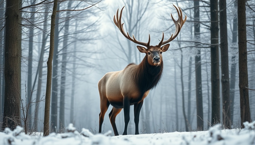 Majestic elk in a snowy Pennsylvania forest.