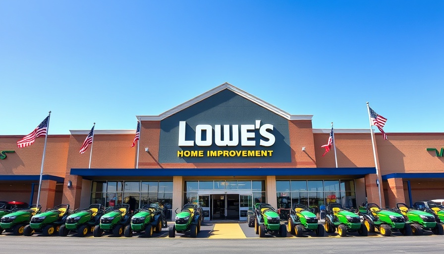Lowe's store front with tractors during Member Week Deals.