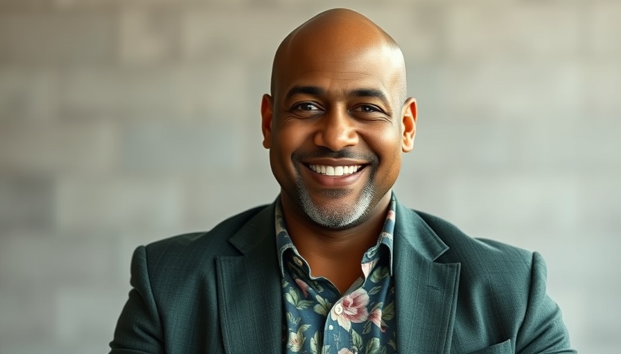 Confident bald man smiling, overcoming self-esteem struggles.