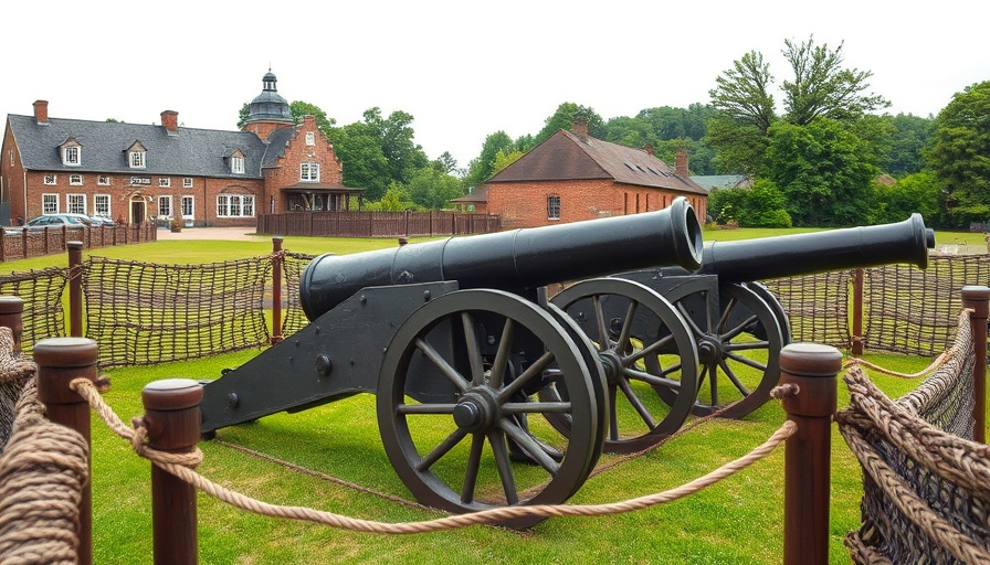 Vintage cannons at Fort Ligonier against a historic backdrop.