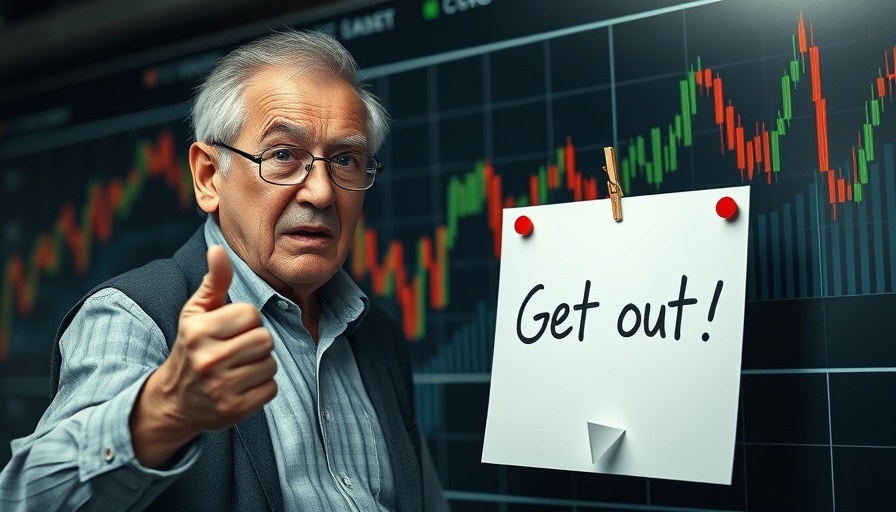 Concerned man with note urging to leave stock market now.