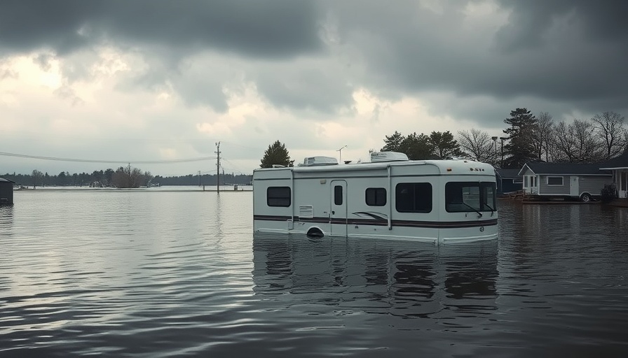 Texas floods affecting RV communities with submerged vehicle.