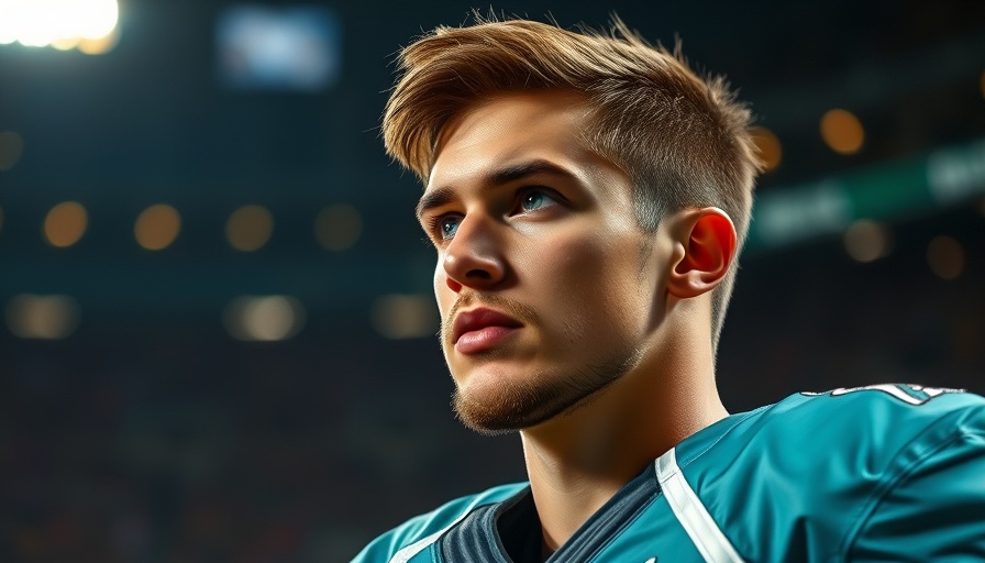 Football player in teal uniform focused during a game.