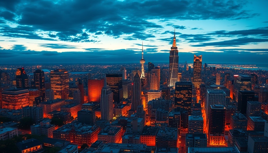 Cityscape illustrating Atlanta's growth and economic changes at dusk.