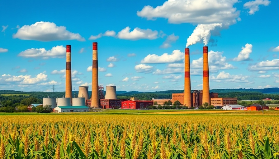 Pennsylvania energy investment: industrial chimneys in farmland