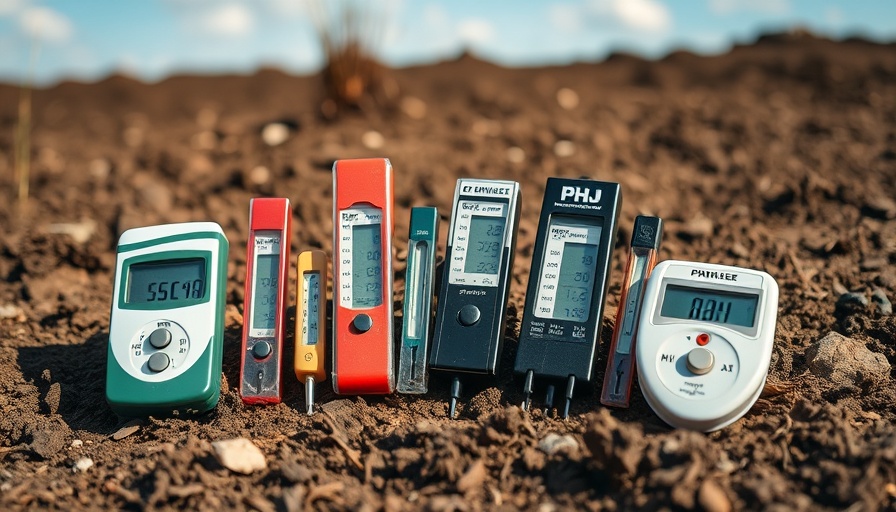 Various off-brand pH meters on soil, illustrating different designs.