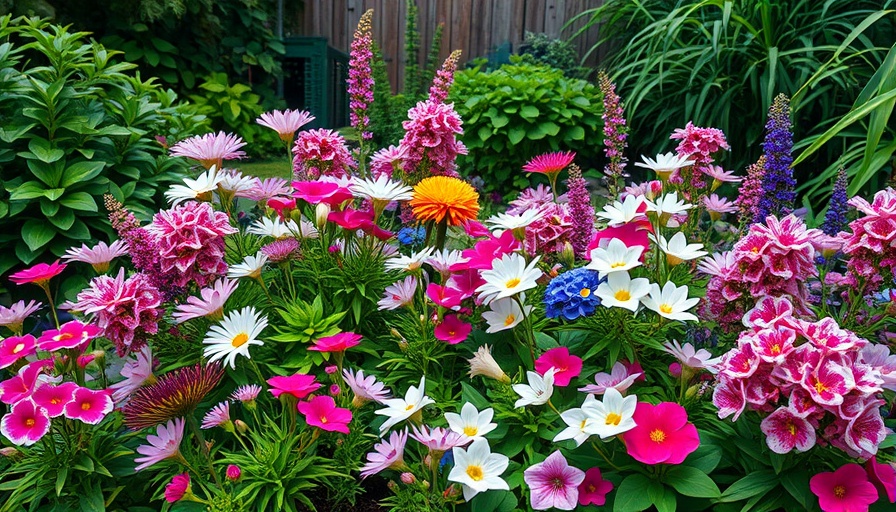 Variety of flowers thriving in a shaded garden showcasing colors and greenery.