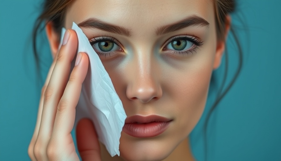 Woman using blotting paper for Ayurvedic skincare during monsoon.