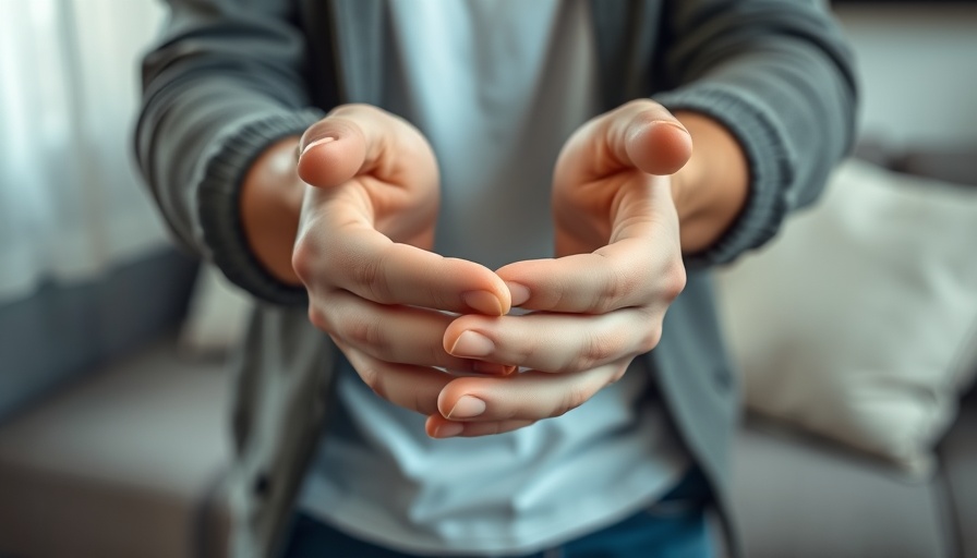 Person treating palmar hyperhidrosis by wiping palms.