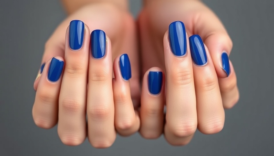 Sapphire Blue Nail Polishes for Fall: Two hand styles, glossy finish.