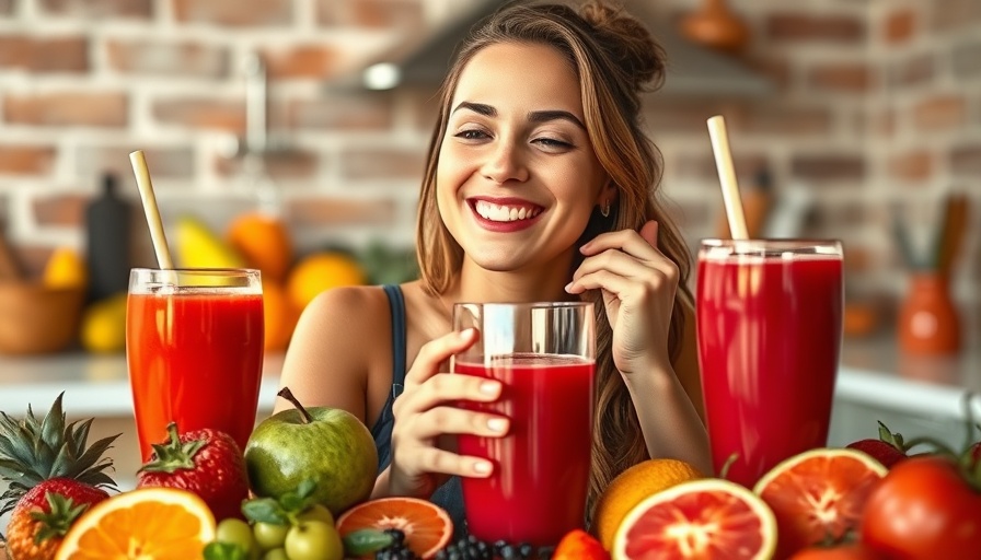 Woman enjoying healthy juices for hair growth in kitchen.