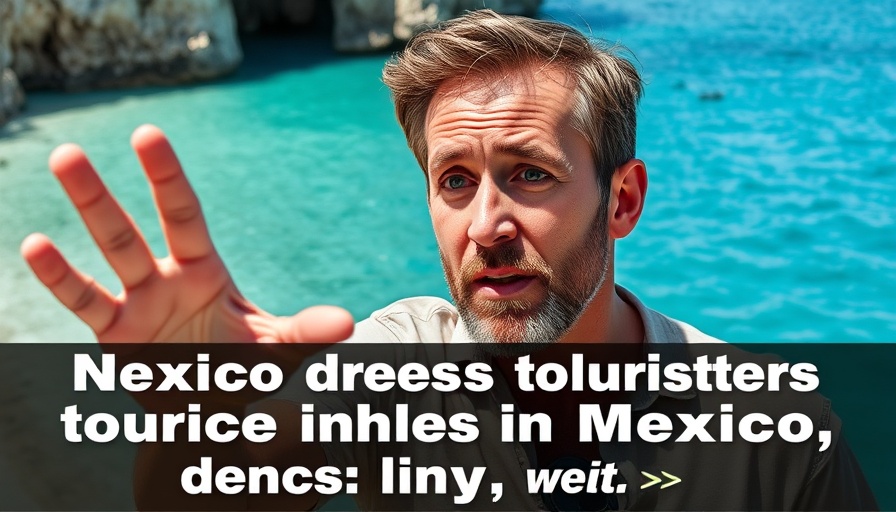 Concerned man's gesture over text on tourists' Mexico complaints.
