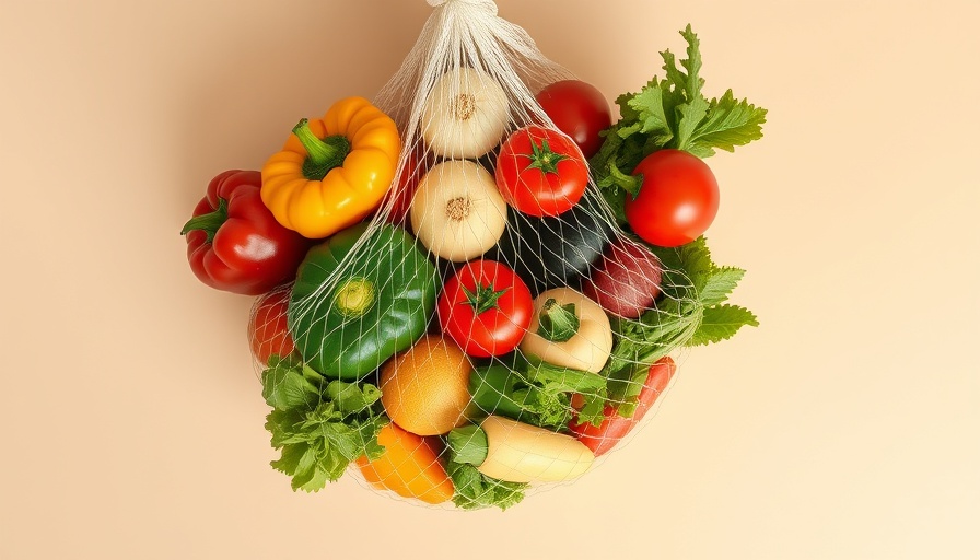 Colorful vegetables in net bag; ways to eat more fiber every day.
