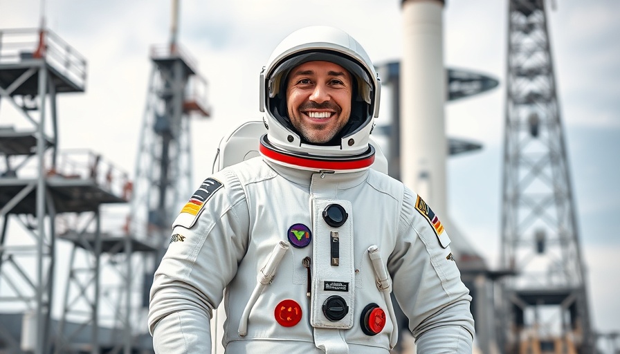 Apollo 13 mission leader Jim Lovell in space suit at launch site.