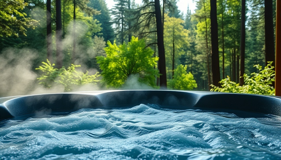 Relaxing hot tub with steaming water in a serene forest setting.