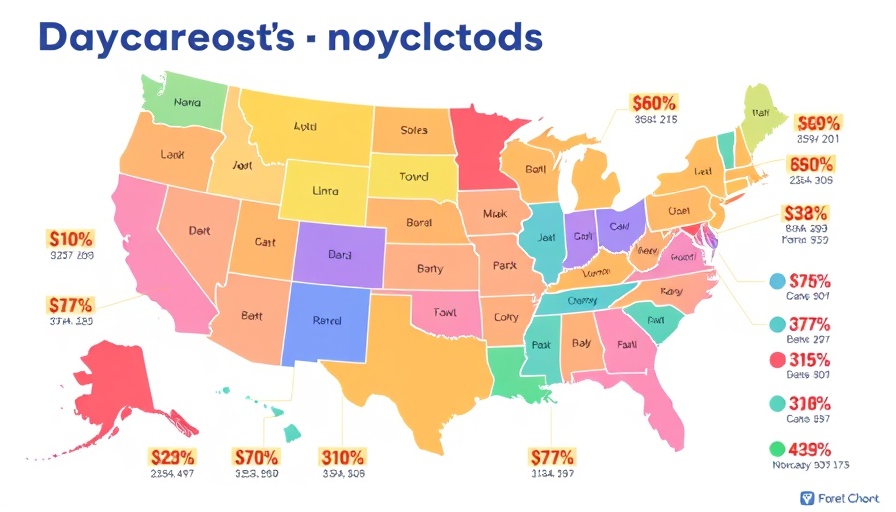 Infographic of daycare costs across America shown in colorful chart format.