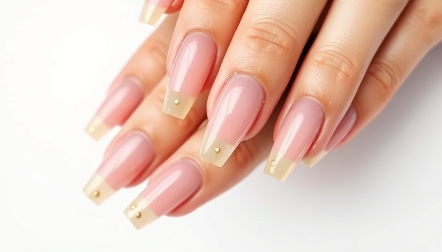 Elegant glass French manicure with gold accents.
