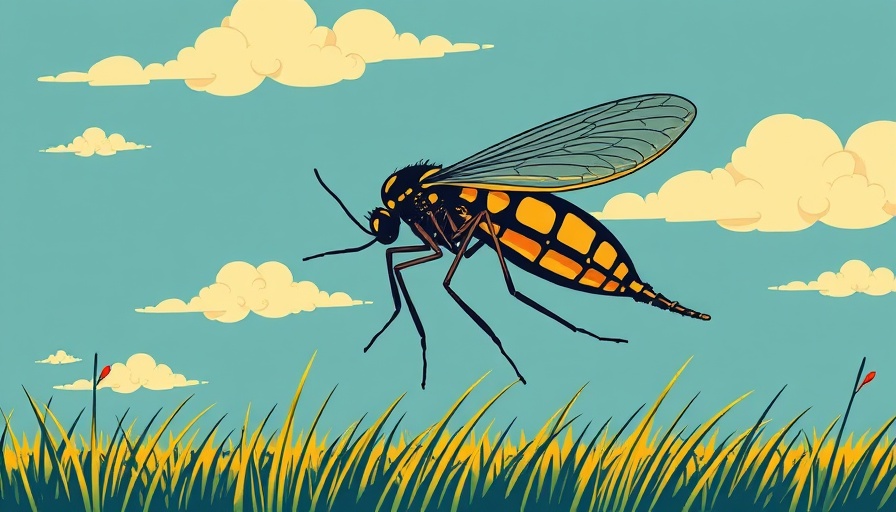Illustration of a mosquito flying in the sky, mosquito bite prevention