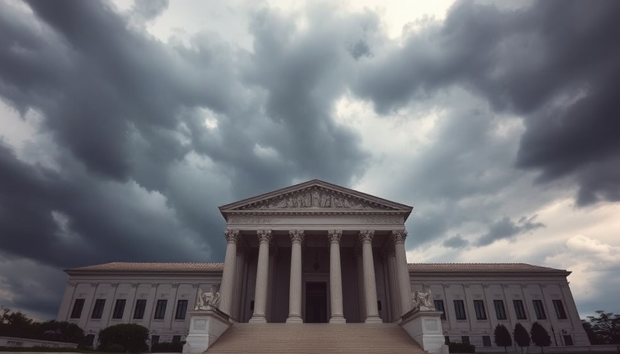 Supreme Court building under stormy sky as NIH grant funding is halted.