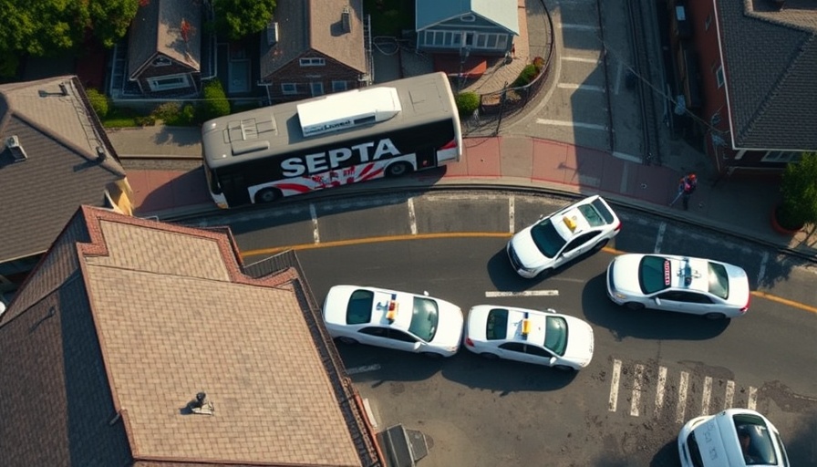 Aerial view of SEPTA bus shooting incident scene.