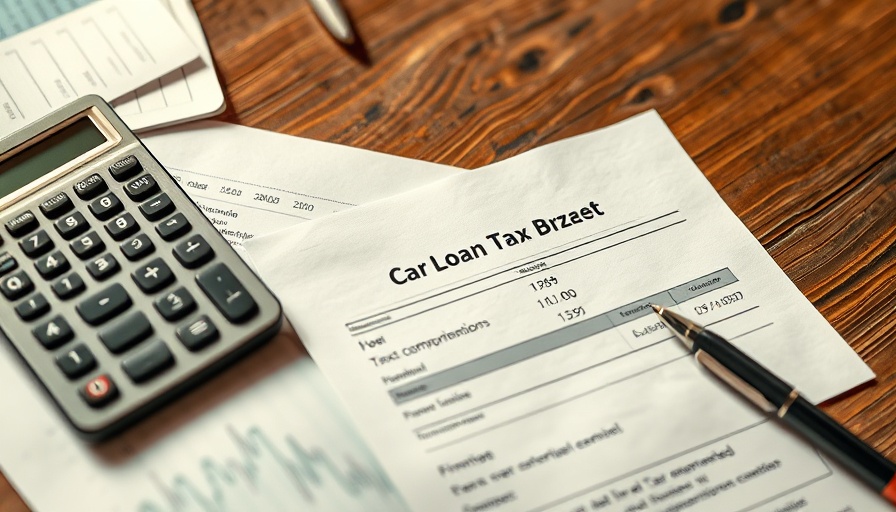 Financial planning documents and calculator for car loan tax break.