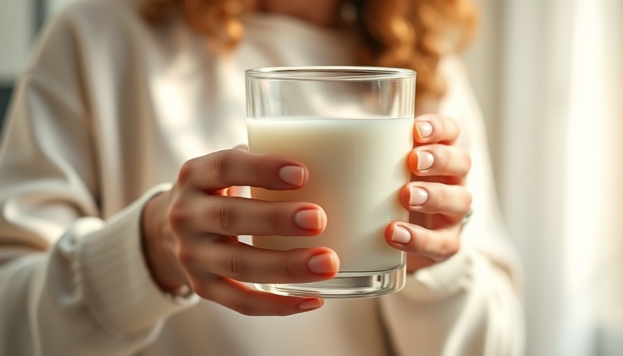 Hands holding glass of milk, comparing hydration options.