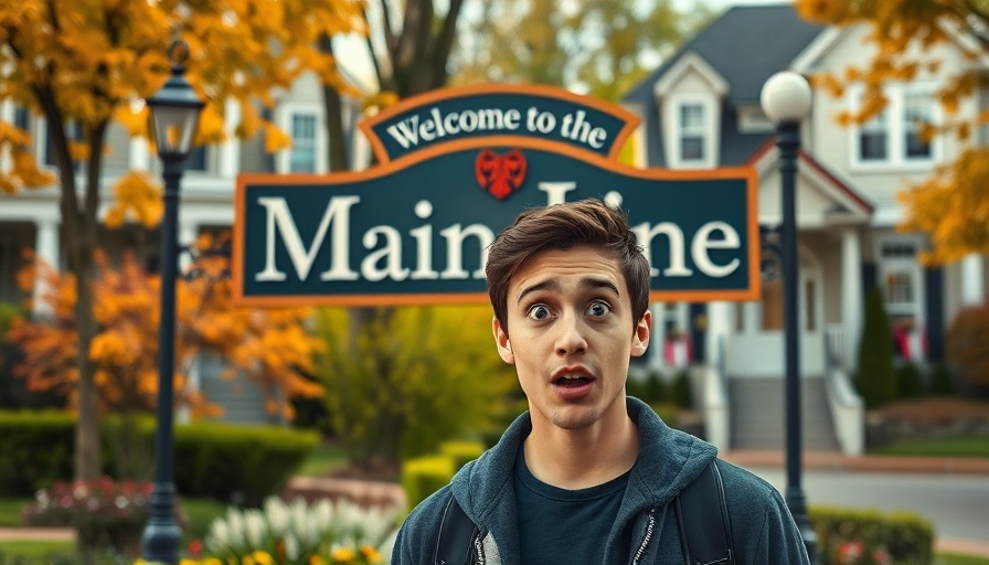 Surprised expression by 'Welcome to the Main Line' sign.
