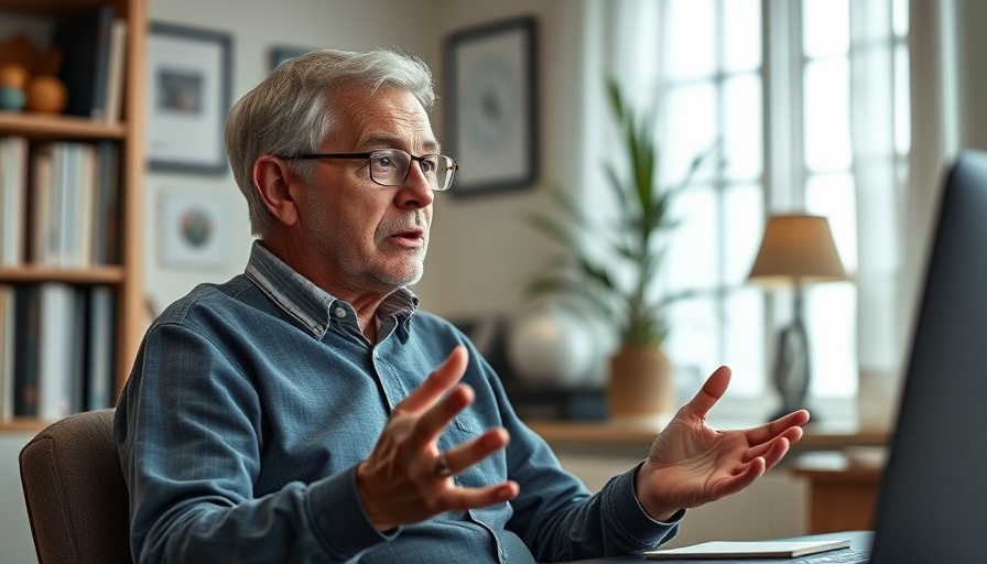Mature man discussing Medicare Advantage Problems, engaging audience.