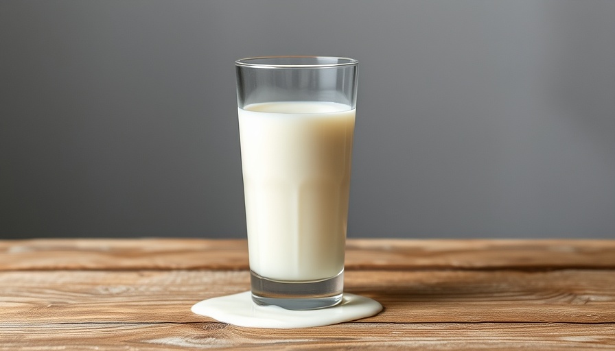 Minimalistic glass of dairy-free milk on a wooden table.